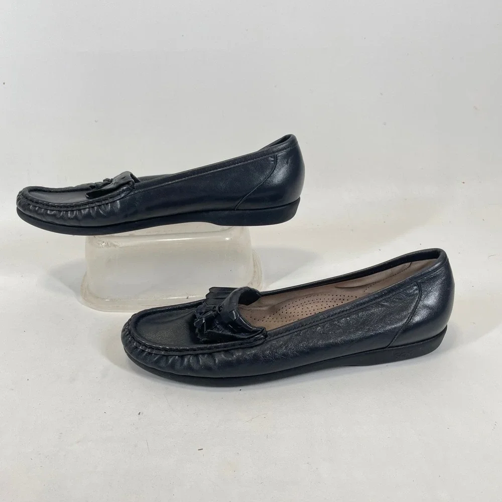 SAS Comfort Womens 11 N Navy Blue Leather Kiltie Tassel Loafers Made in USA